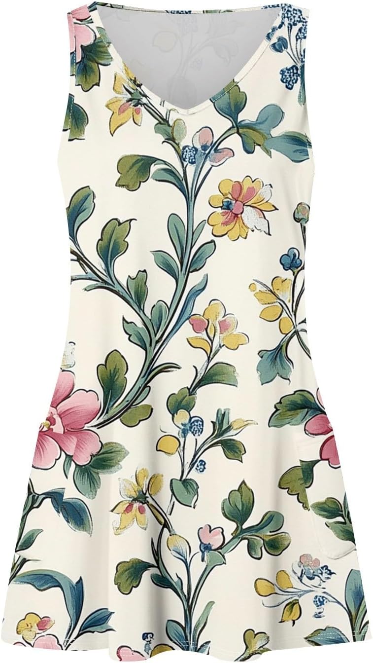 NBXNZWF Women Summer Casual Dress 2025 Casual Loose Sleeveless V-Neck Sundresses A Line Tshirt Beach Dresses with Pockets