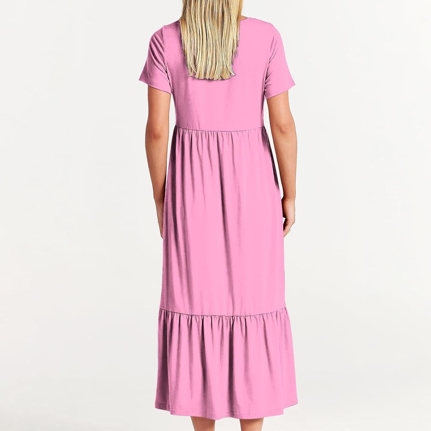 XUNRYAN Summer Dresses for Women 2024 Casual Calf Length Maxi Dress Pleated Flowy Tiered Swing Beach Sundress with Pockets
