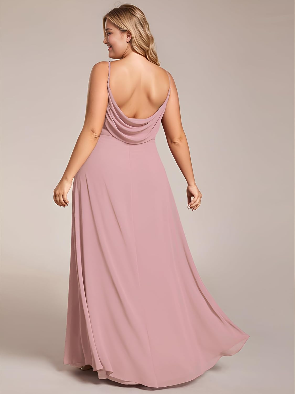 Ever-Pretty Women's Summer Chiffon Pleated Plus Size Bridesmaid Dresses Sleeveless Formal Gown with Spaghetti Straps
