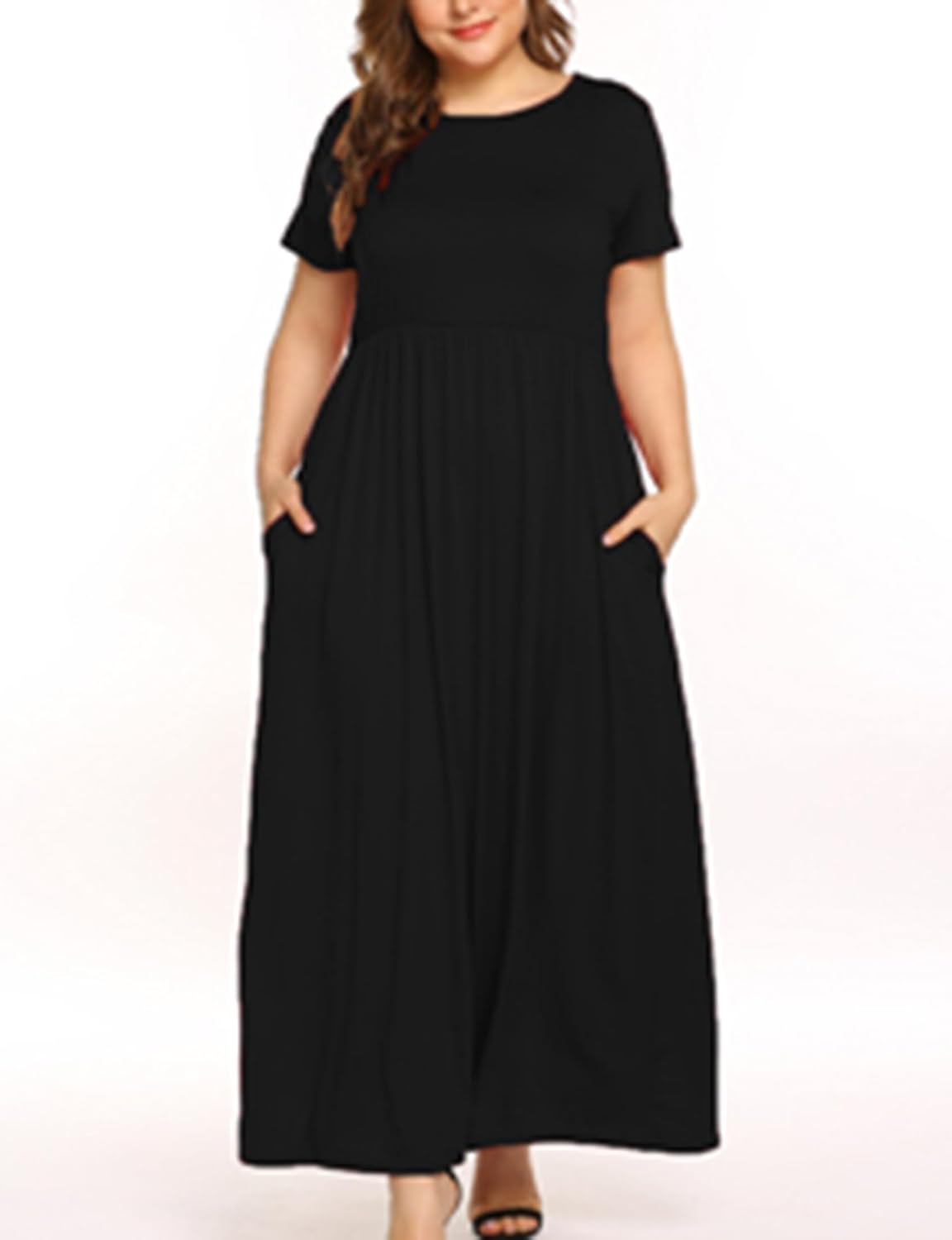 Kancystore Women's Short Sleeve Plus Size Maxi Dress with Pockets Loose Casual Summer Dresses