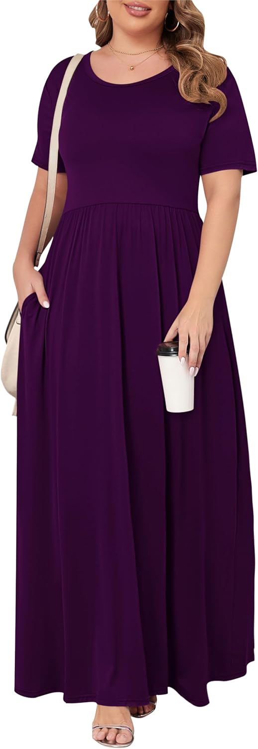 KARALIN Women’s Plus Size Maxi Dresses for Curvy Women Summer Casual Short Sleeve 2025 Long Dress 14W-26W