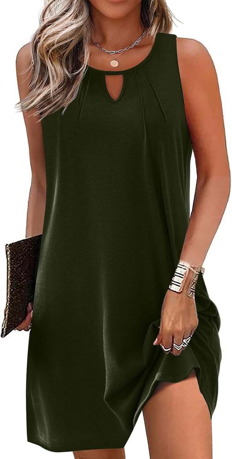 Summer Dresses for Women 2025 Beach Cover Ups Sleeveless Mini Dress Ruffle Tshirt Dress Vacation Casual Dresses