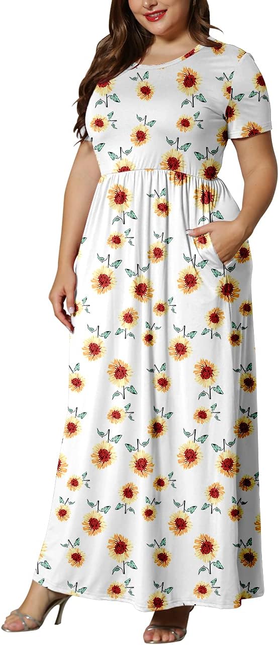 KARALIN Women’s Plus Size Maxi Dresses for Curvy Women Summer Casual Short Sleeve 2025 Long Dress 14W-26W