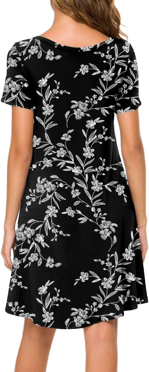 POPYOUNG 2025 Women's Summer Casual T-Shirt Dresses Crew Neck Beach Cover Up Sun Dress