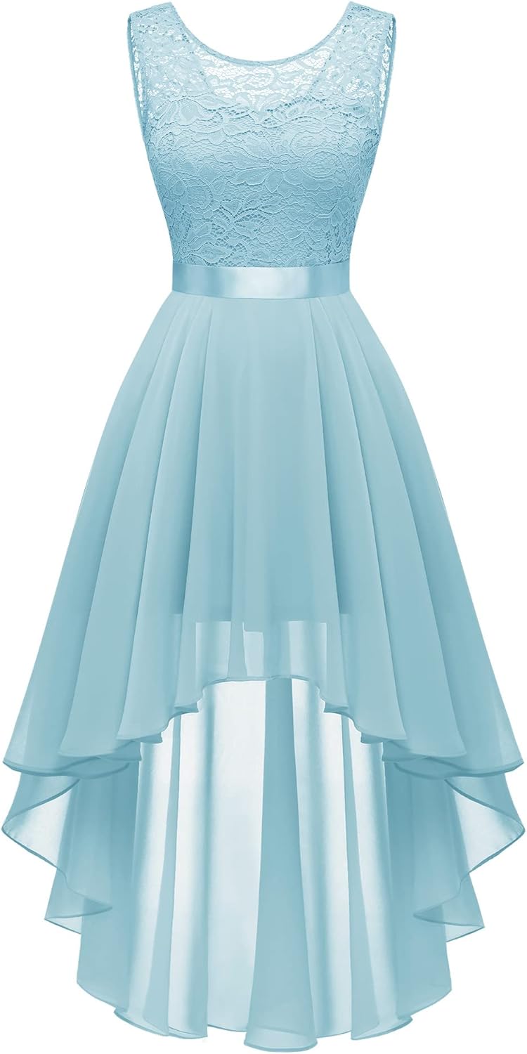 BeryLove Cocktail Prom Dresses 2025 Formal Wedding Guest Dresses Sleeveless Lace High Low Homecoming Dress