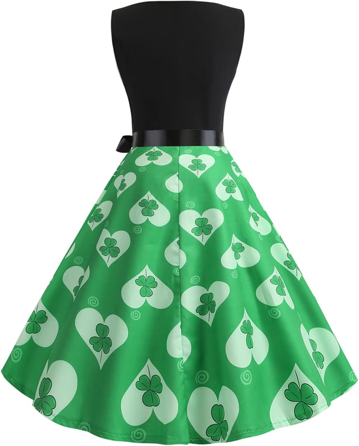 aihihe St Patricks Day Dress for Women A Line Pleated Hepburn Dress Lukcy Shamrock Print Irish Dress 2024 Vintage Dress