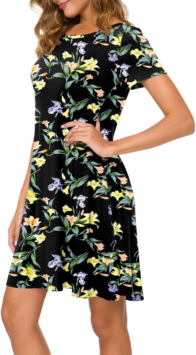 POPYOUNG 2025 Women's Summer Casual T-Shirt Dresses Crew Neck Beach Cover Up Sun Dress