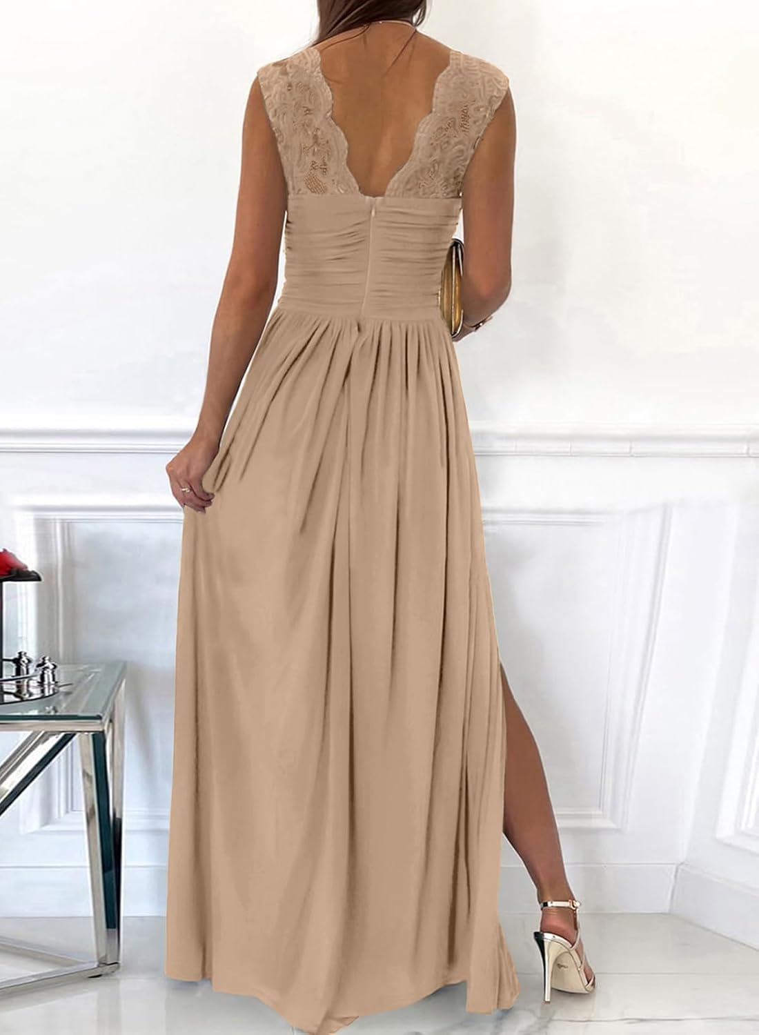 Dokotoo Womens 2025 Formal Dresses Wrap V-Neck Ruched Sexy Bridesmaid Wedding Guest Maxi Dresses