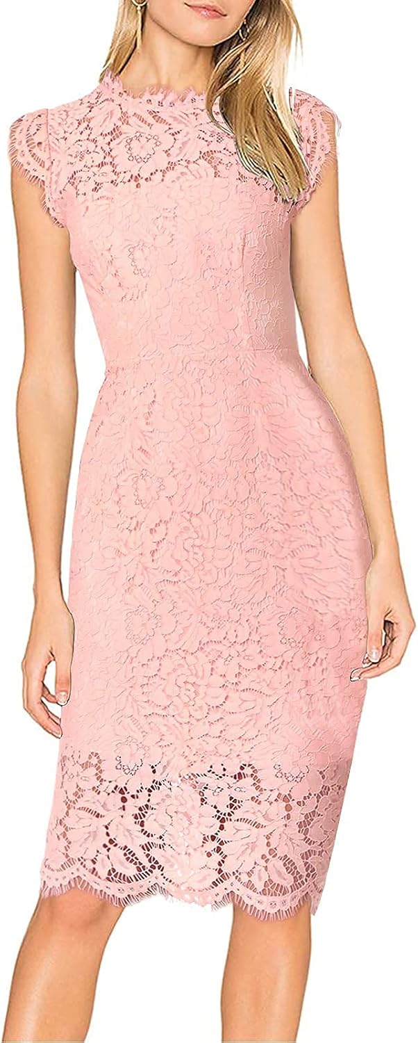 MEROKEETY Women's Sleeveless Lace Floral Elegant Cocktail Dress Crew Neck Knee Length for Party