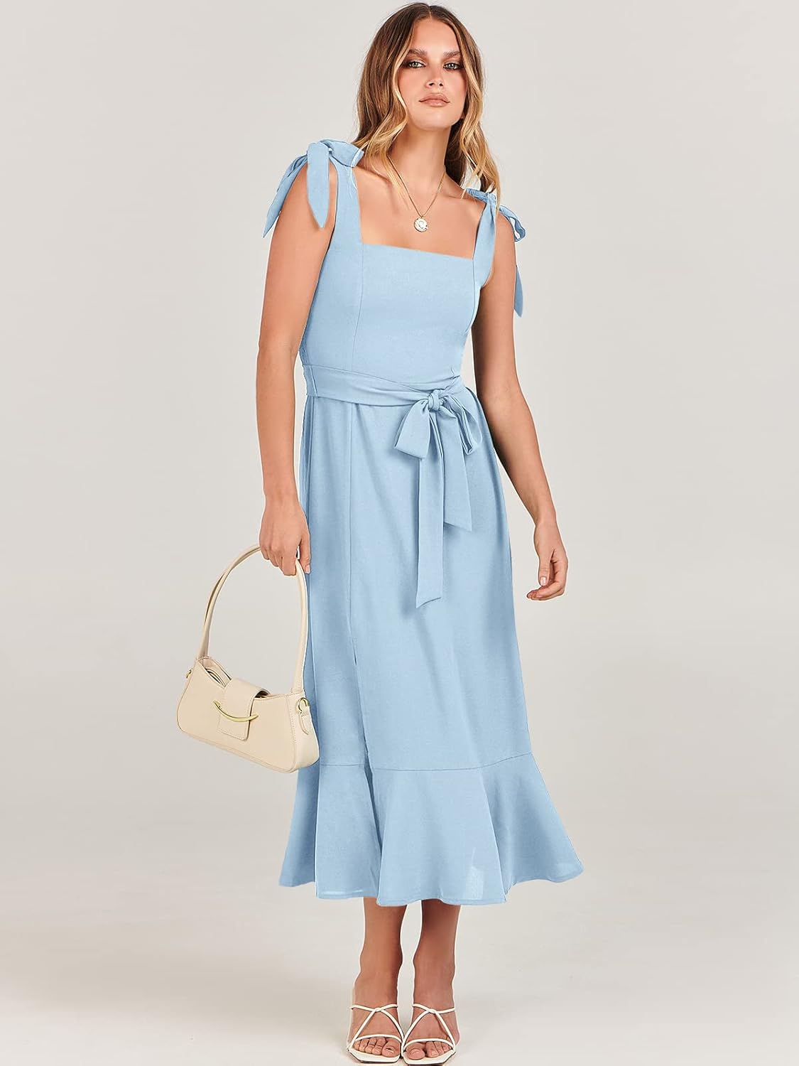 ANRABESS Women's Square Neck Ruffle Split Midi Elegant Formal Wedding Guest Cocktail Bridesmaid Graduation Party Dresses