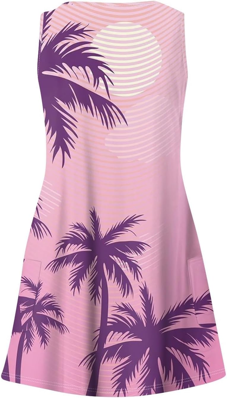 Women's Summer Dresses 2025 Beach Casual Sleeveless Floral Print Boho Tank Dress V Neck Ruffle Dresses