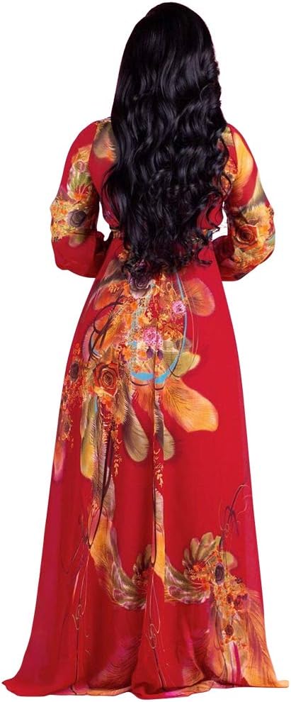 Nuofengkudu Womens Chiffon Deep V-Neck Stripe Printed Maxi Dress Unique Loose Summer Boho Dresses High Waiste(S-5XL)