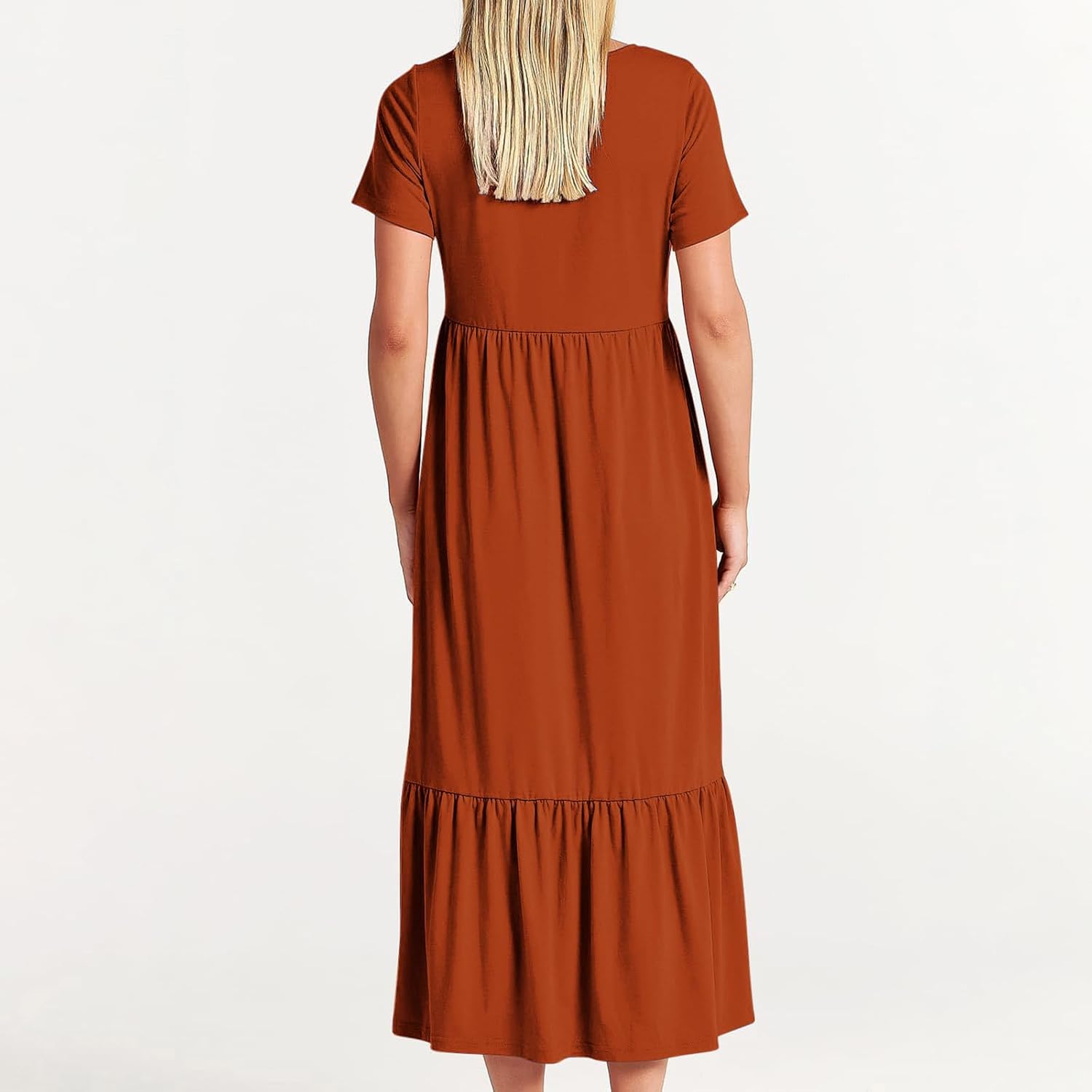 XUNRYAN Summer Dresses for Women 2024 Casual Calf Length Maxi Dress Pleated Flowy Tiered Swing Beach Sundress with Pockets