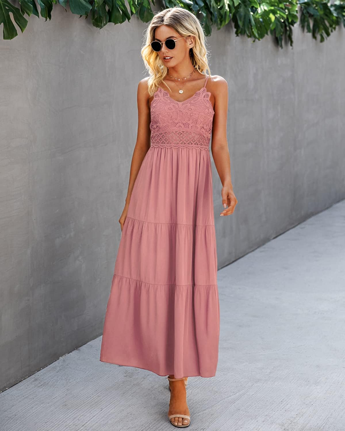 Dokuritu Women's Beach Crochet Lace Maxi Dress Solid Color Summer Vacation Spaghetti Strap Long Dress 2024