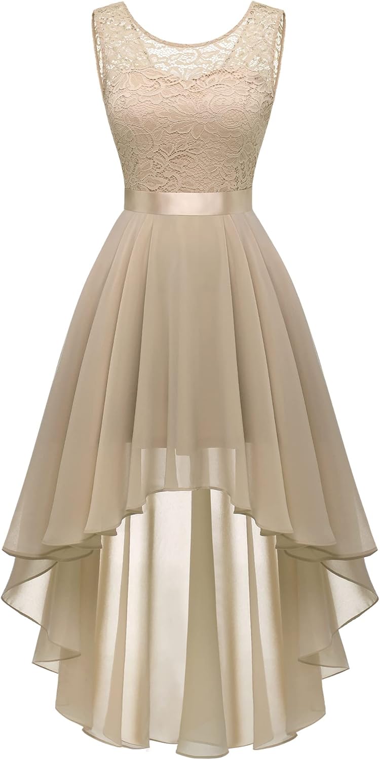 BeryLove Cocktail Prom Dresses 2025 Formal Wedding Guest Dresses Sleeveless Lace High Low Homecoming Dress