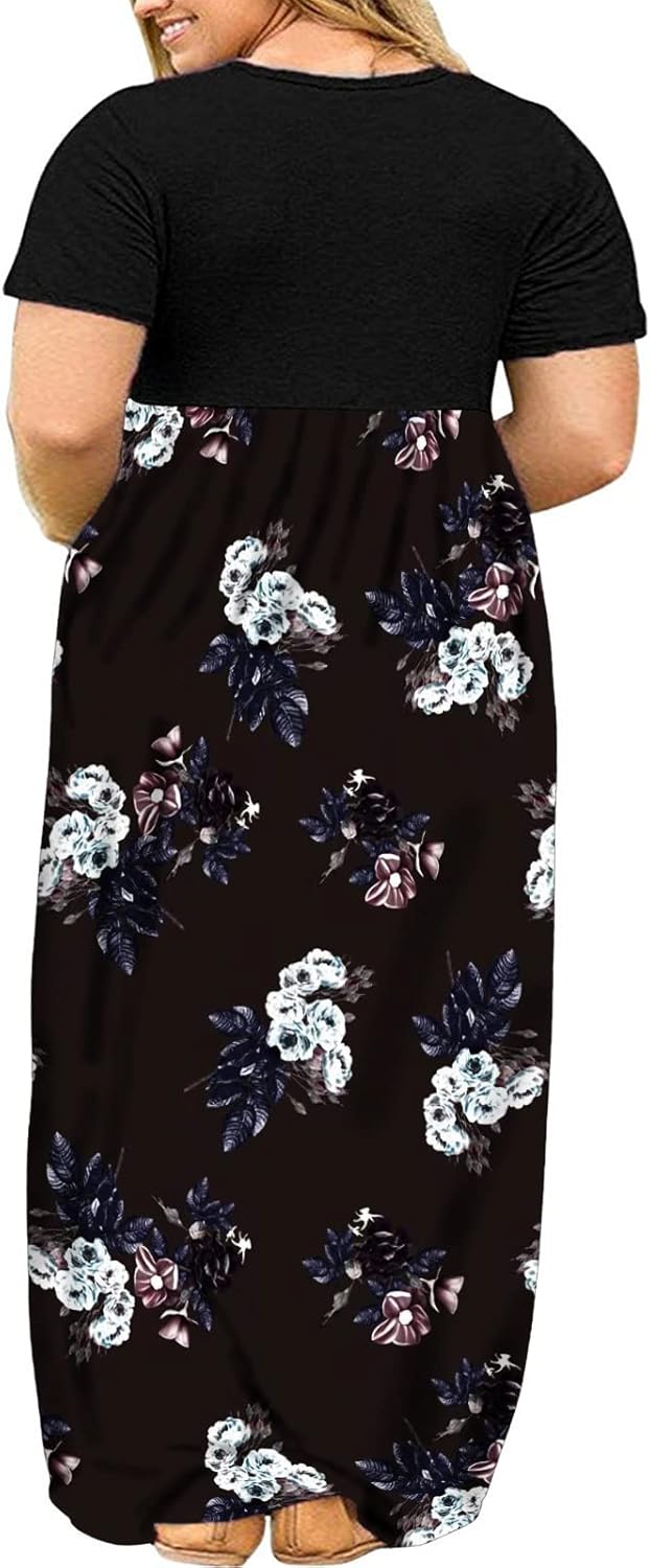 Kancystore Women's Short Sleeve Plus Size Maxi Dress with Pockets Loose Casual Summer Dresses