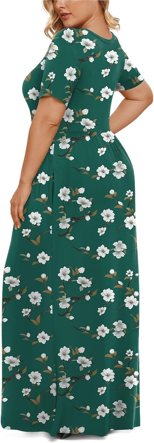LONGYUAN Women's Plus Size Maxi Dresses for Curvy Women Summer Short Sleeve Casual 2025 Long Dress XL-6XL