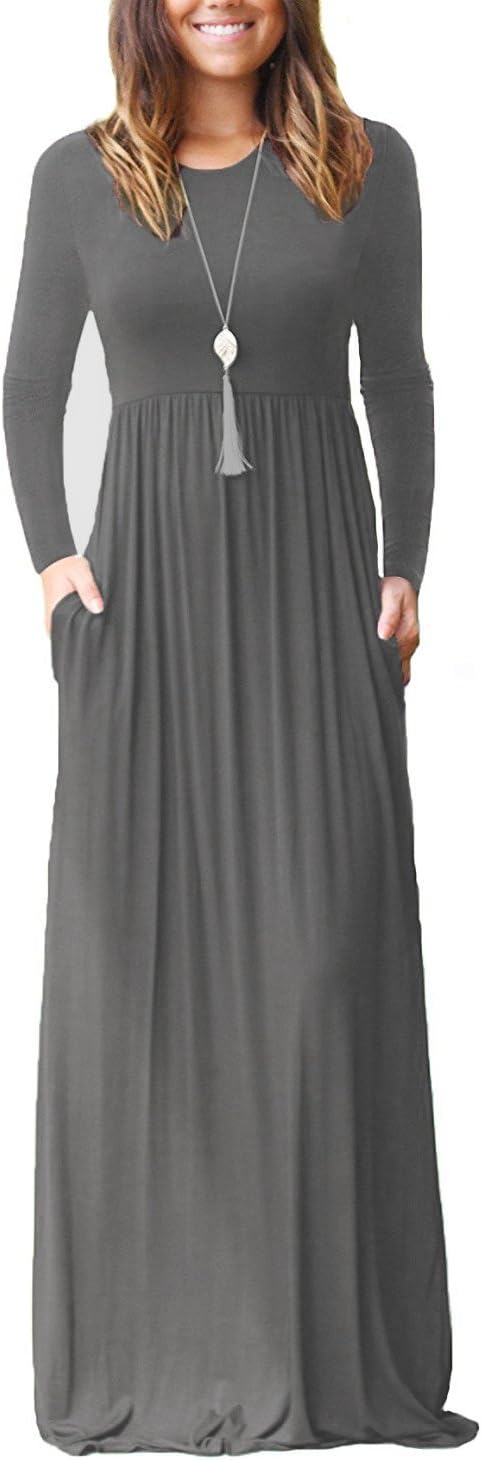 VIISHOW Women's Long Sleeve Loose Plain Maxi Dresses Casual Long Dresses with Pockets