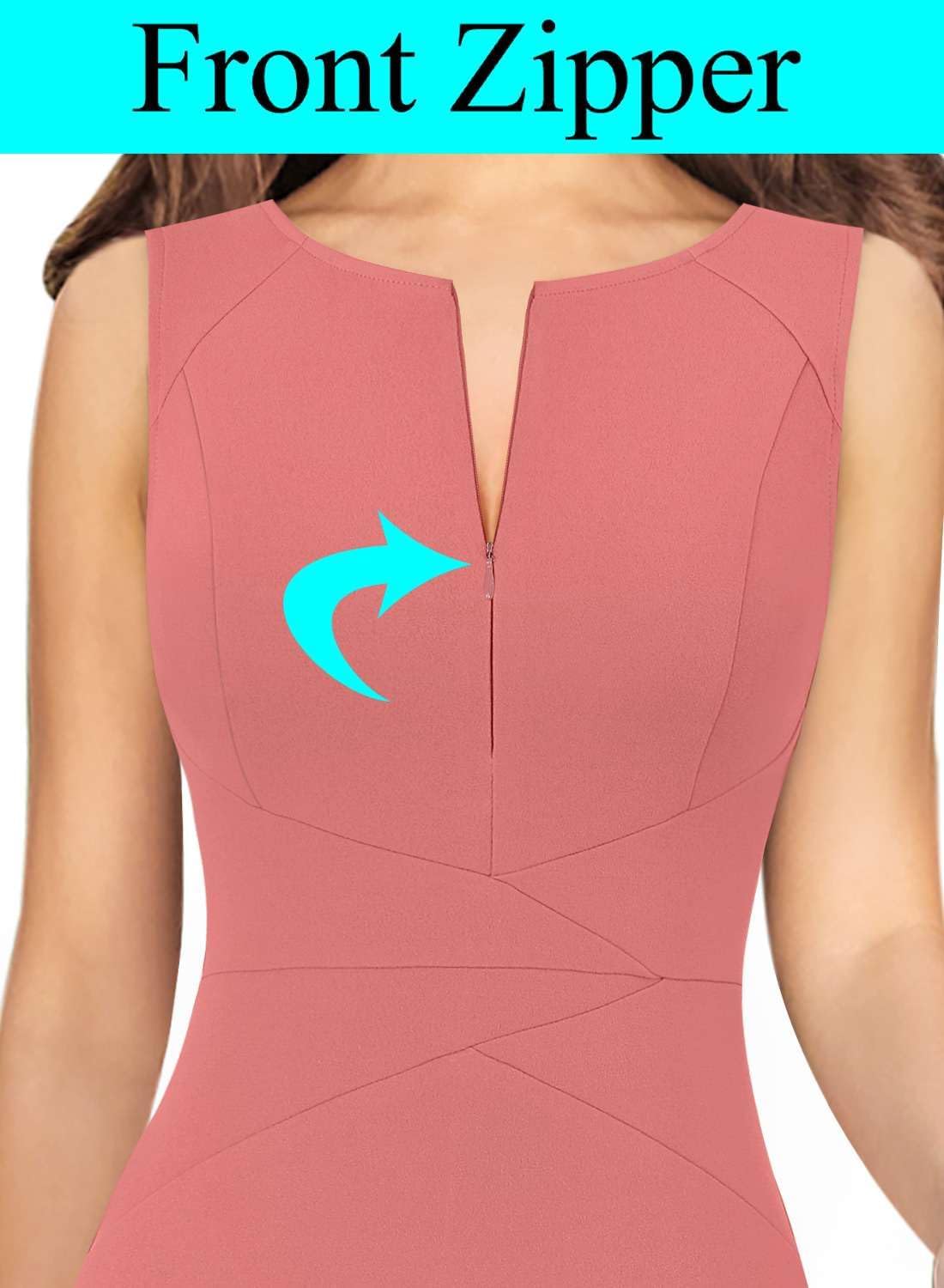 VFSHOW Womens Elegant Slim Front Zipper up Work Business Office Party Sheath Dress
