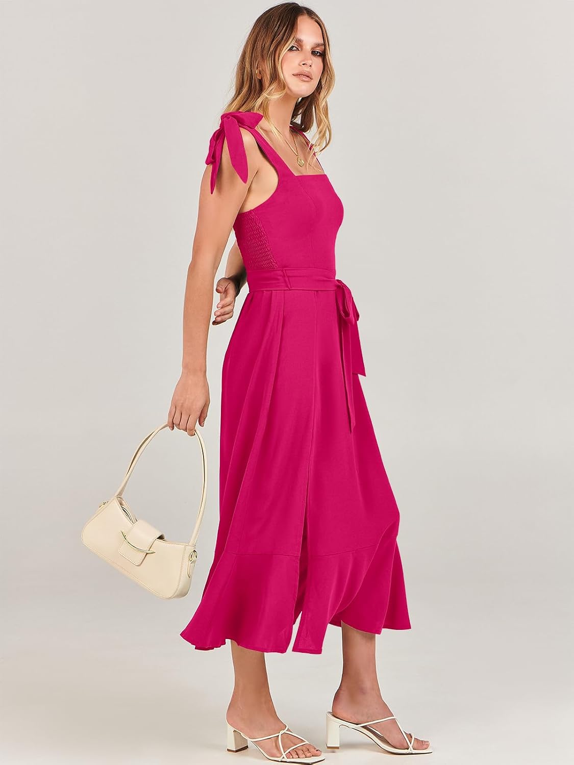 ANRABESS Women's Square Neck Ruffle Split Midi Elegant Formal Wedding Guest Cocktail Bridesmaid Graduation Party Dresses