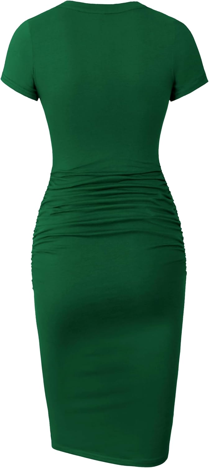 Missufe Women's Short Sleeve Ruched Casual Sundress Midi Bodycon T Shirt Dress
