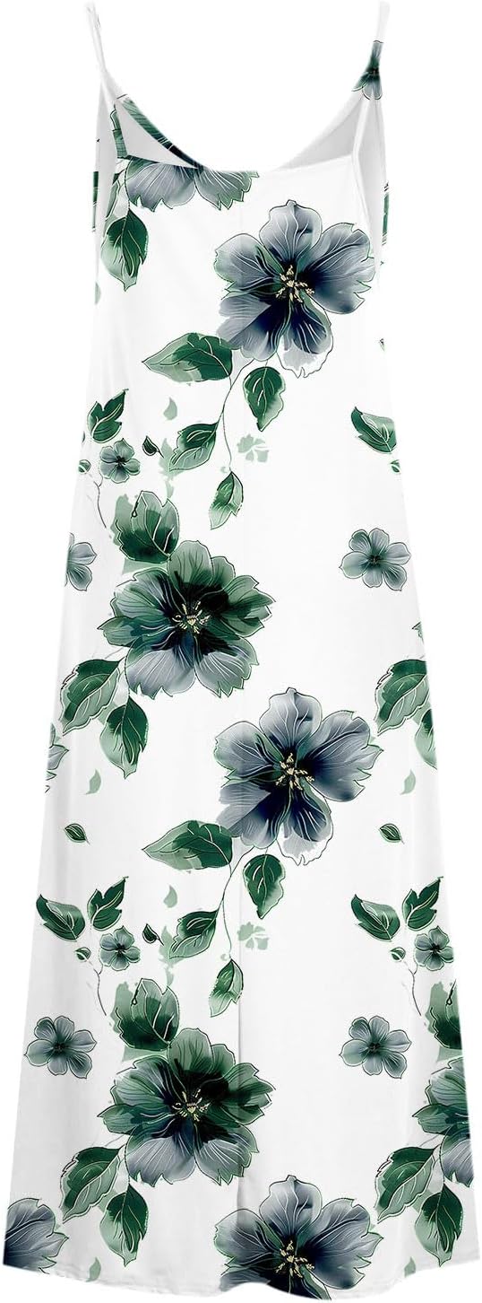 Womens Floral Maxi Dresses Spaghetti Strap Casual Summer Long Dress Vneck Flowy Boho Beach Sundress Vacation Outfits