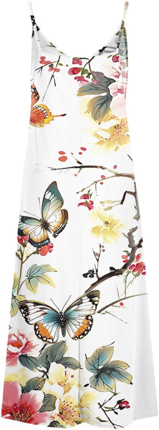 Womens Floral Maxi Dresses Spaghetti Strap Casual Summer Long Dress Vneck Flowy Boho Beach Sundress Vacation Outfits