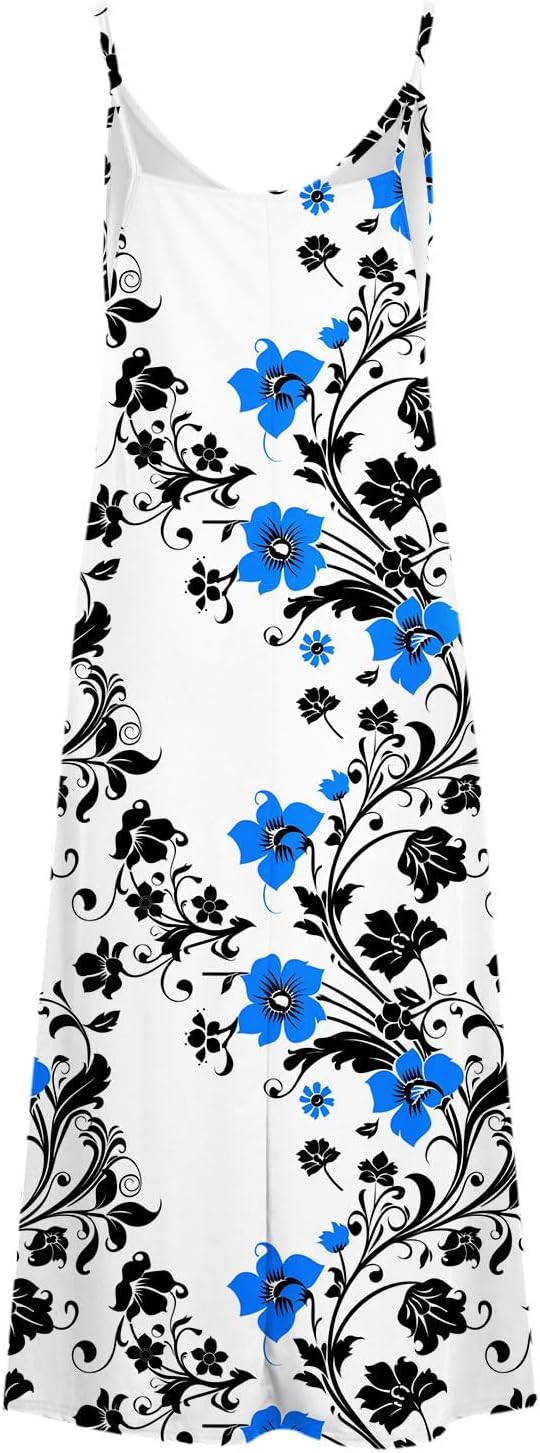 Womens Floral Maxi Dresses Spaghetti Strap Casual Summer Long Dress Vneck Flowy Boho Beach Sundress Vacation Outfits
