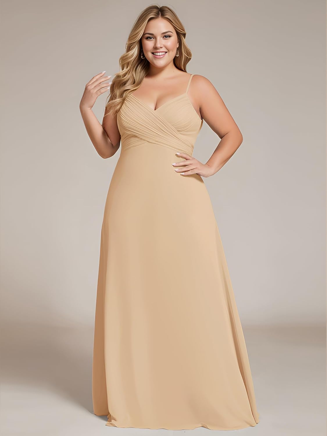 Ever-Pretty Women's Summer Chiffon Pleated Plus Size Bridesmaid Dresses Sleeveless Formal Gown with Spaghetti Straps