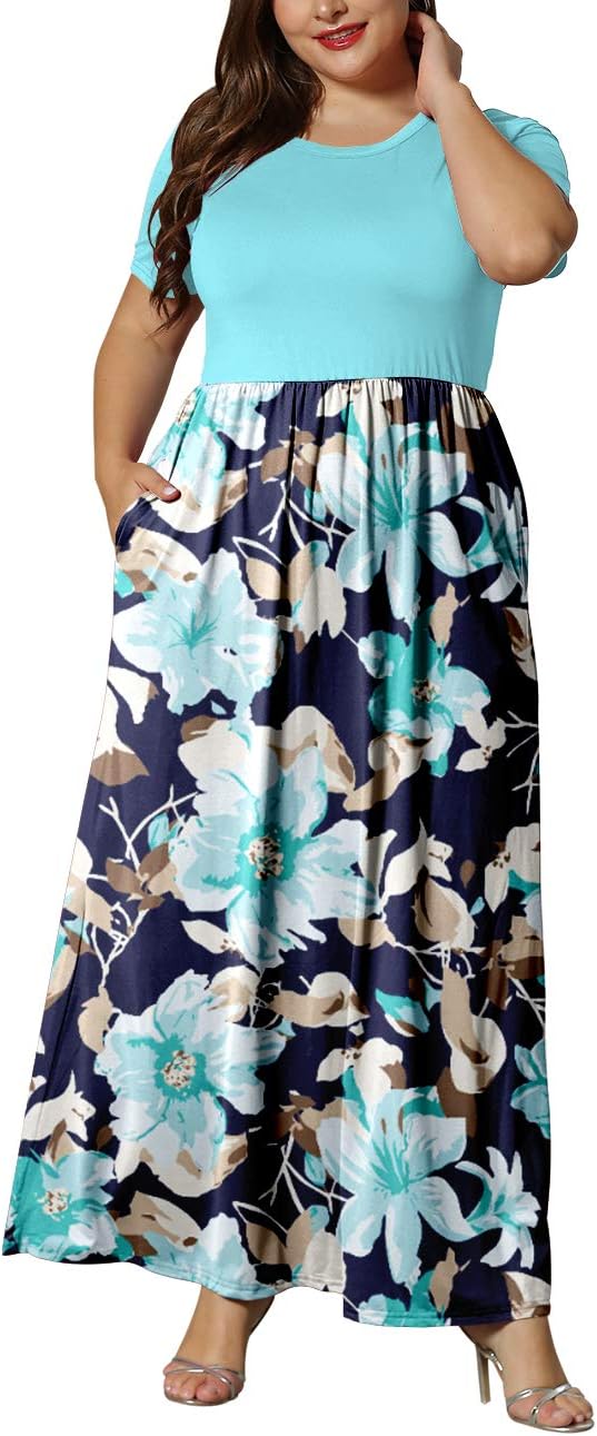 KARALIN Women’s Plus Size Maxi Dresses for Curvy Women Summer Casual Short Sleeve 2025 Long Dress 14W-26W