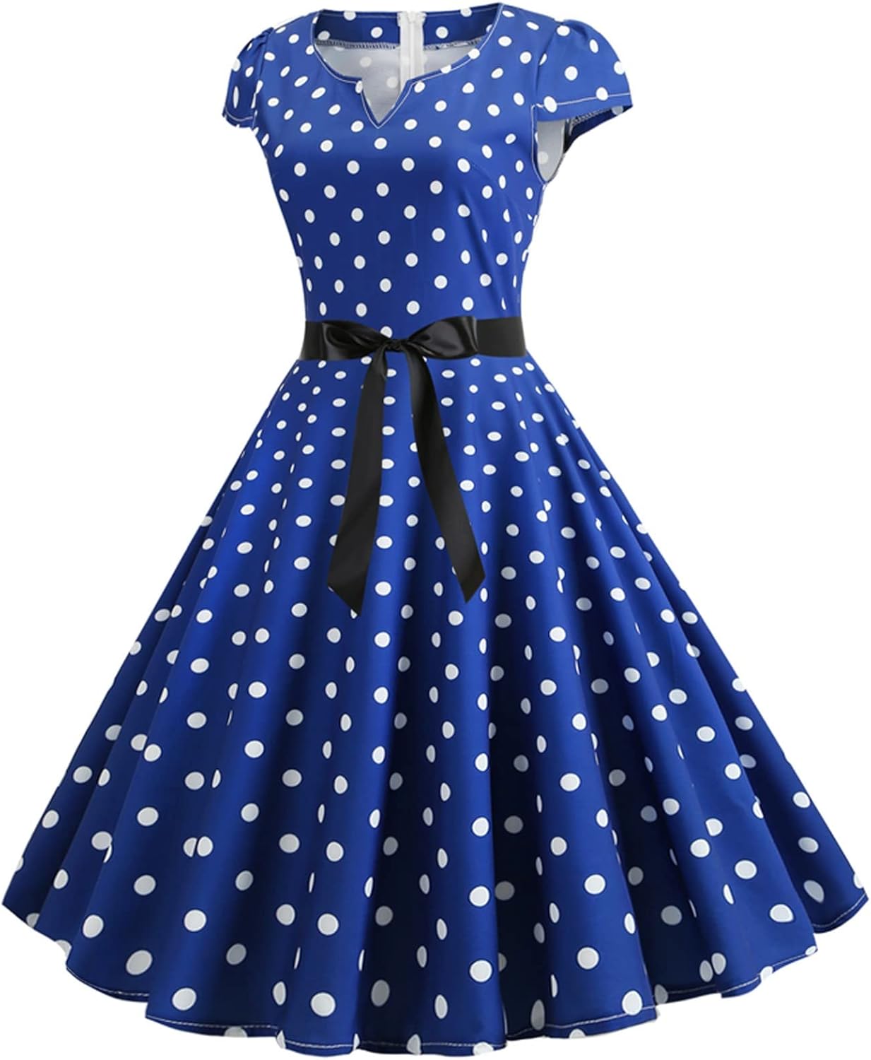 Women Double Breasted Notch Lapel 50s Vintage Short Sleeve Cocktail Swing Dress Polka Dot 1950s Rockabilly Prom Dress