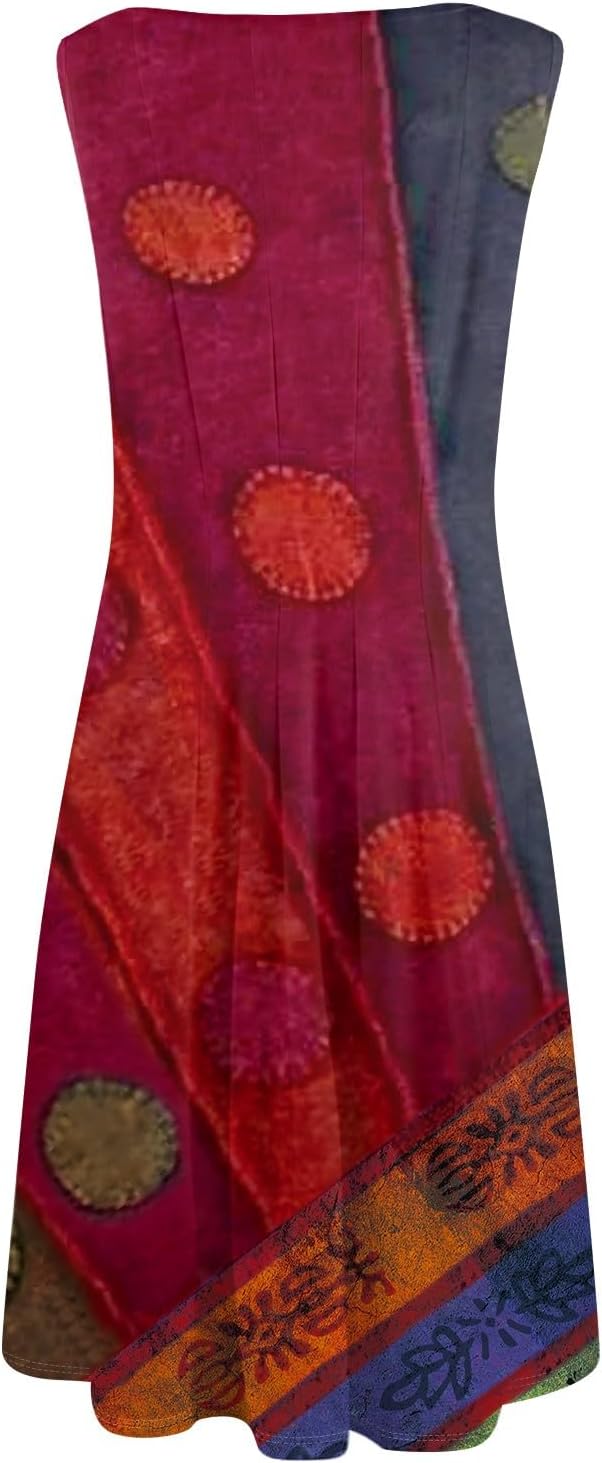 Womens Tank Sundress 2025 Casual Floral Print Tshirt Dress Swing Sleeveless Midi Dress Crewneck Pleated Summer Dresses