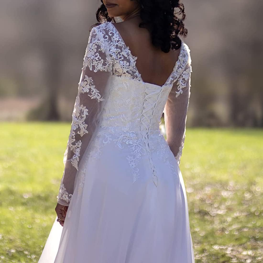 Wedding Dresses for Bride 2025 with Lace Appliques Chiffon A Line Women Dress Long Sleeves Beach Bride Dress