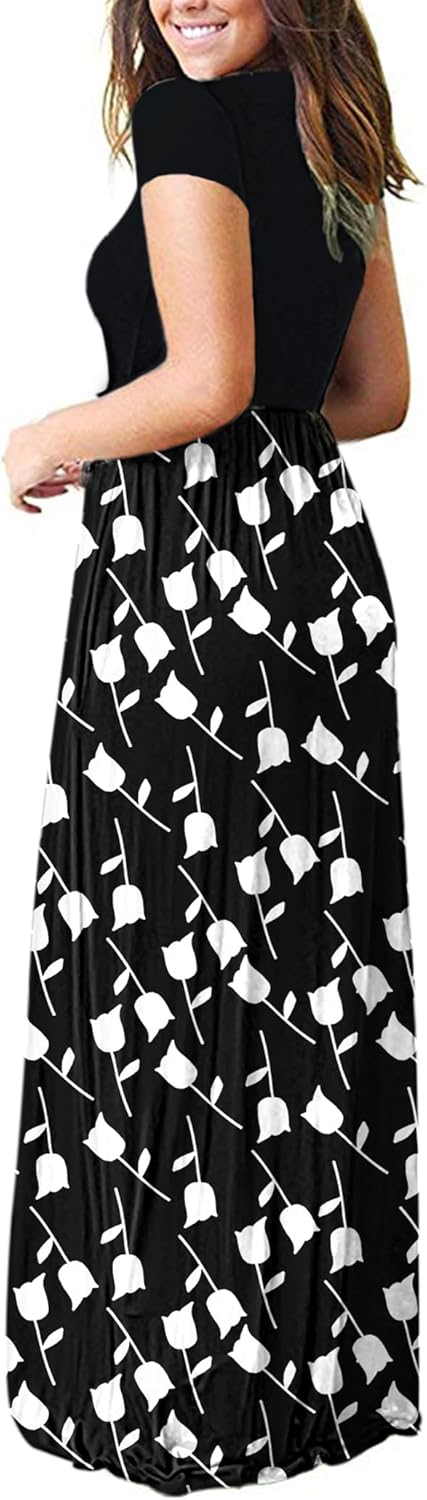 AUSELILY Women's Short Sleeve Loose Plain Casual Long Maxi Dresses for Women 2025