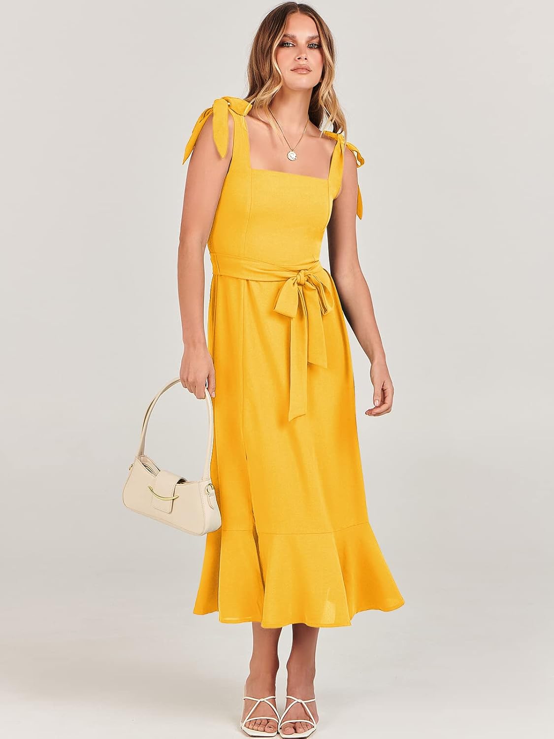 ANRABESS Women's Square Neck Ruffle Split Midi Elegant Formal Wedding Guest Cocktail Bridesmaid Graduation Party Dresses