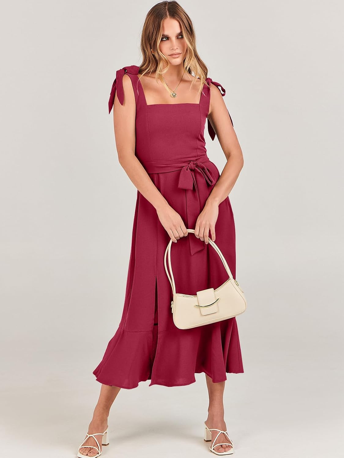 ANRABESS Women's Square Neck Ruffle Split Midi Elegant Formal Wedding Guest Cocktail Bridesmaid Graduation Party Dresses