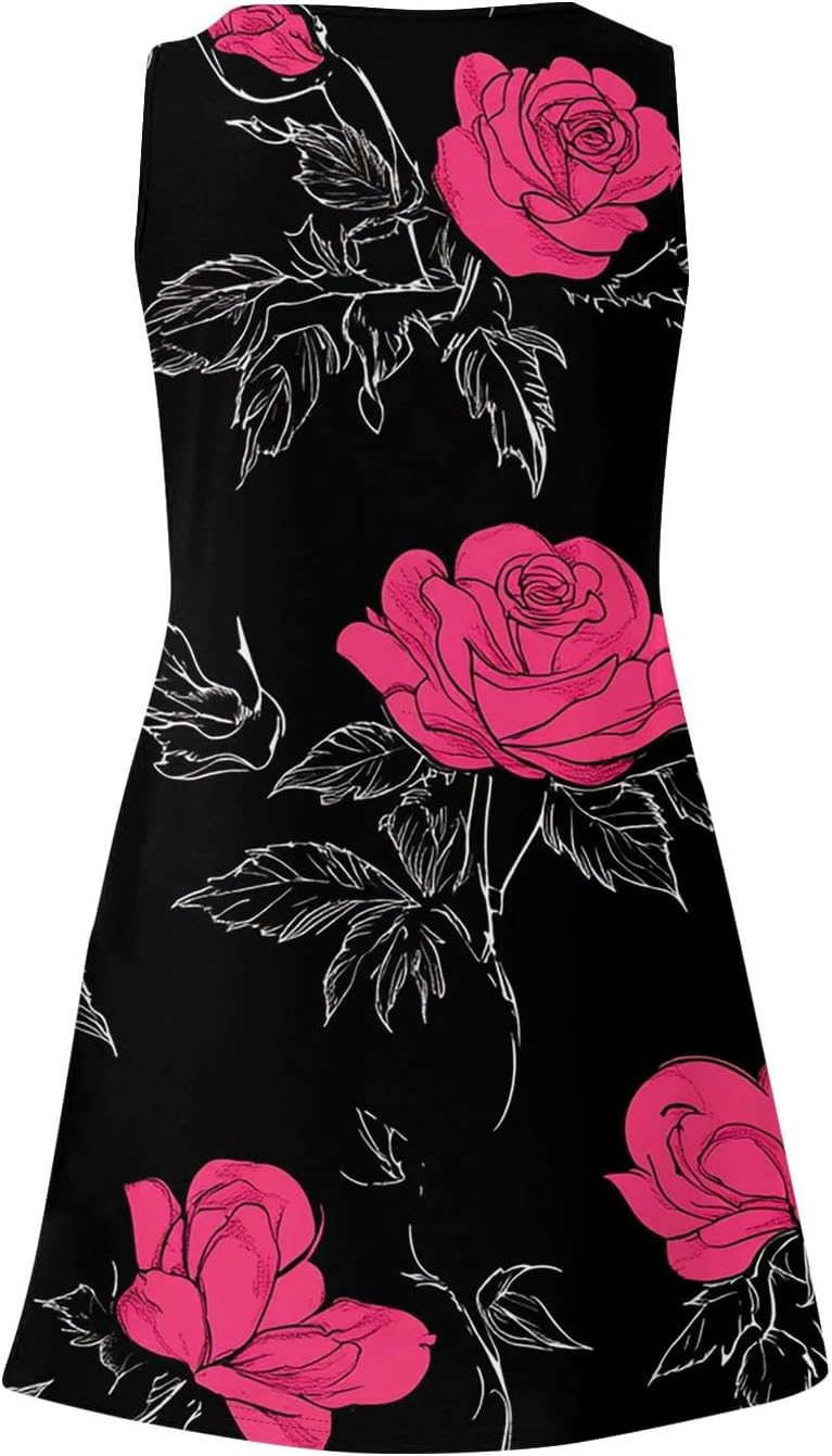 Women's Casual Sundress with Pockets Summer Boho Beach Dress,Holiday Hresses for Woment-Shirts Dress U Neck Loose Tank