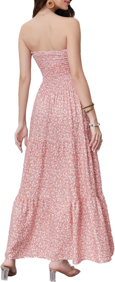 Women's Summer Strapless Tube Top Maxi Dresses Off Shoulder Boho Beach Long Dress