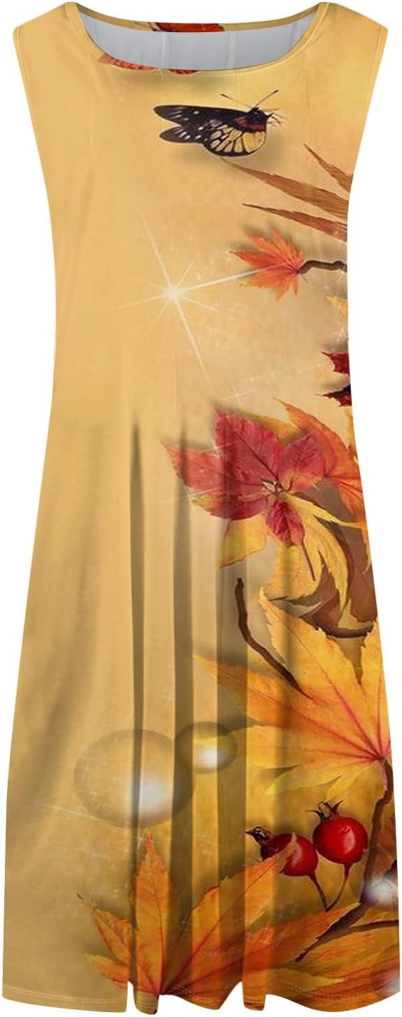 Womens Tank Sundress 2025 Casual Floral Print Tshirt Dress Swing Sleeveless Midi Dress Crewneck Pleated Summer Dresses