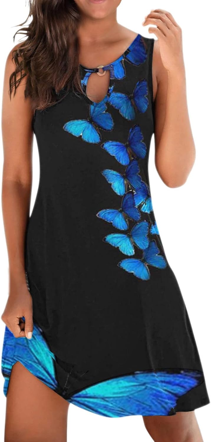 Summer Dresses for Women 2024 Casual Sleeveless Tank Dress Vintage Floral Print a-Line Beach Sundresses