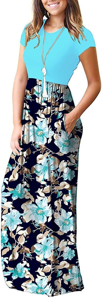 AUSELILY Women's Short Sleeve Loose Plain Casual Long Maxi Dresses for Women 2025
