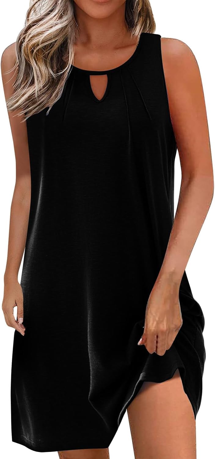 Summer Dresses for Women 2025 Beach Cover Ups Sleeveless Mini Dress Ruffle Tshirt Dress Vacation Casual Dresses