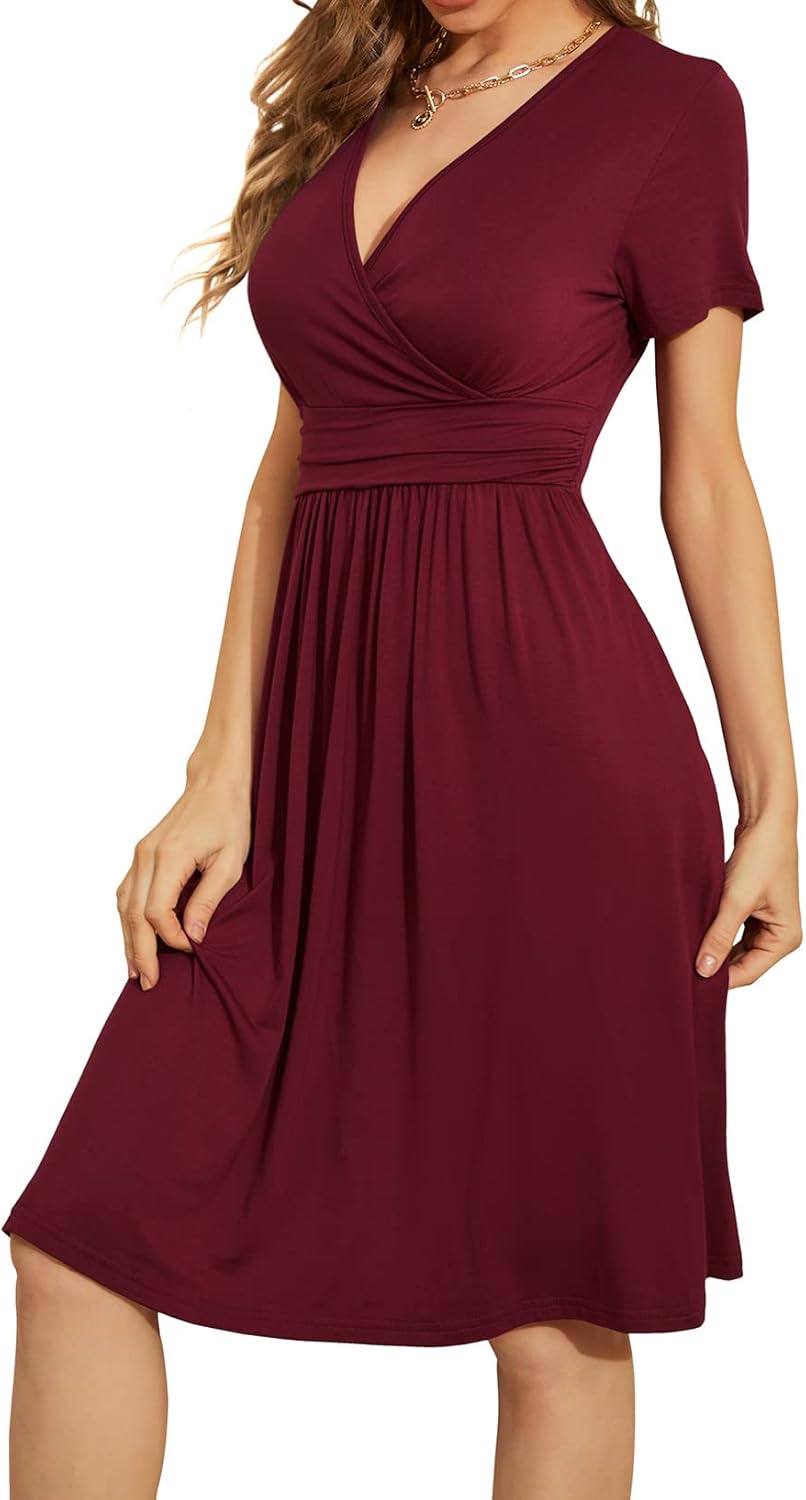 WEACZZY Women's Summer Short Sleeve Casual Dresses V-Neck Floral Party Dress with Pockets