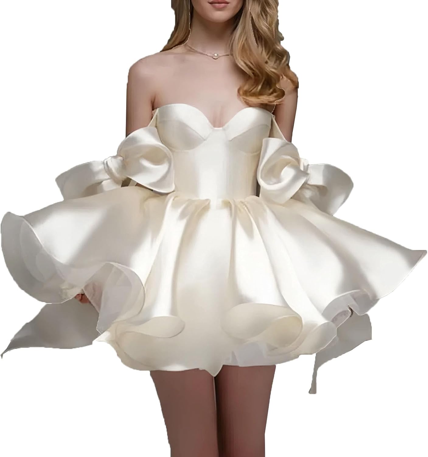 Short Graduation Dress Adjustable Bow Straps Mini Prom Gown Corset Back Birthday Dress for Women with Pockets