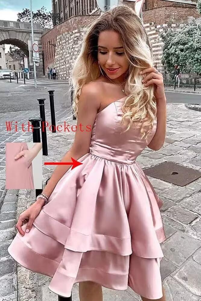 Ruffles One Shoulder Satin Homecoming Dresses for Teens 2024 Short Aline Cocktail Party Gowns