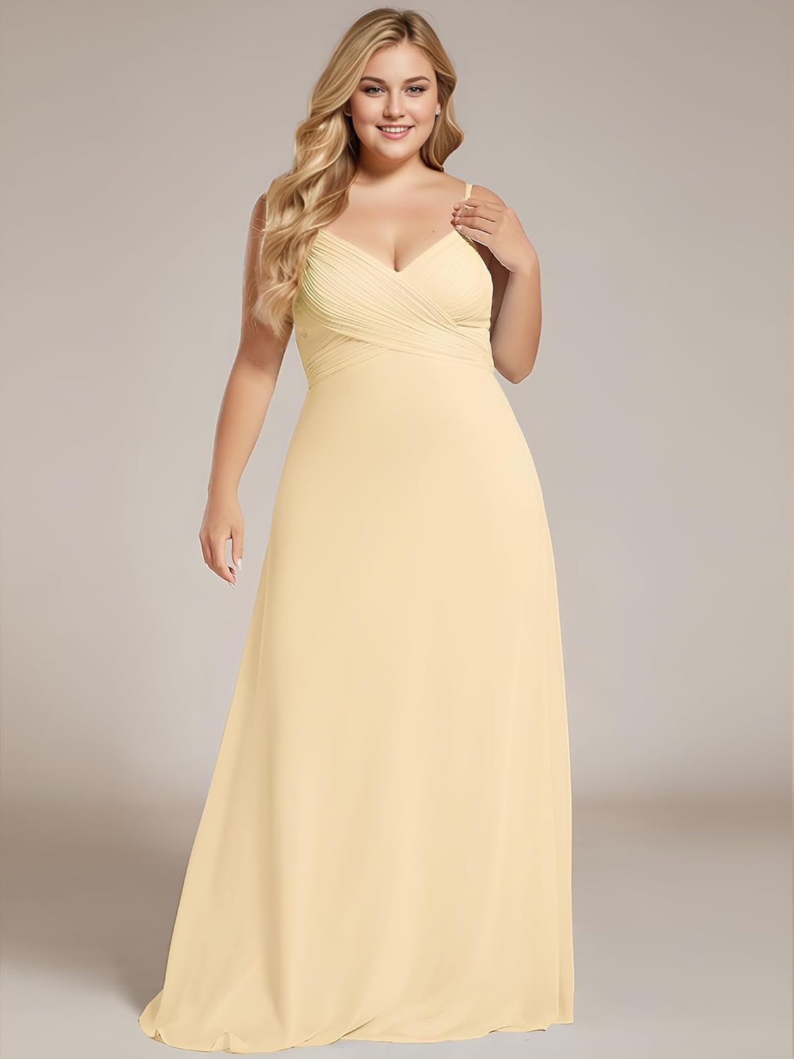 Ever-Pretty Women's Summer Chiffon Pleated Plus Size Bridesmaid Dresses Sleeveless Formal Gown with Spaghetti Straps