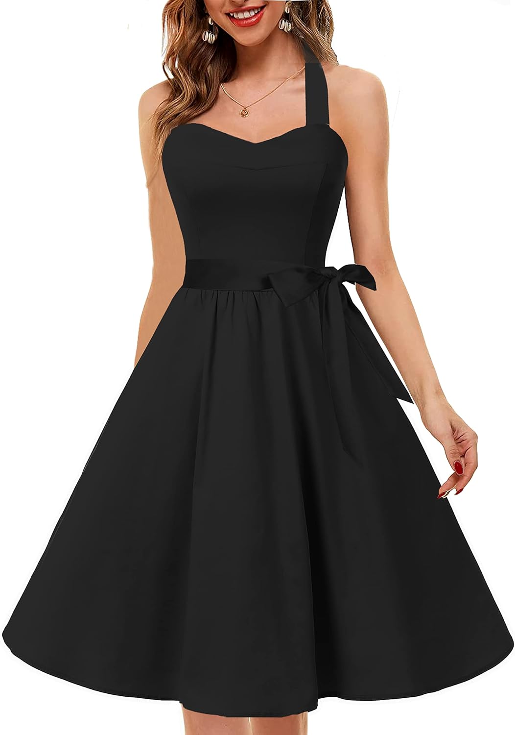 Topdress Women'sVintage Polka Audrey Dress 1950s Halter Retro Cocktail Dress