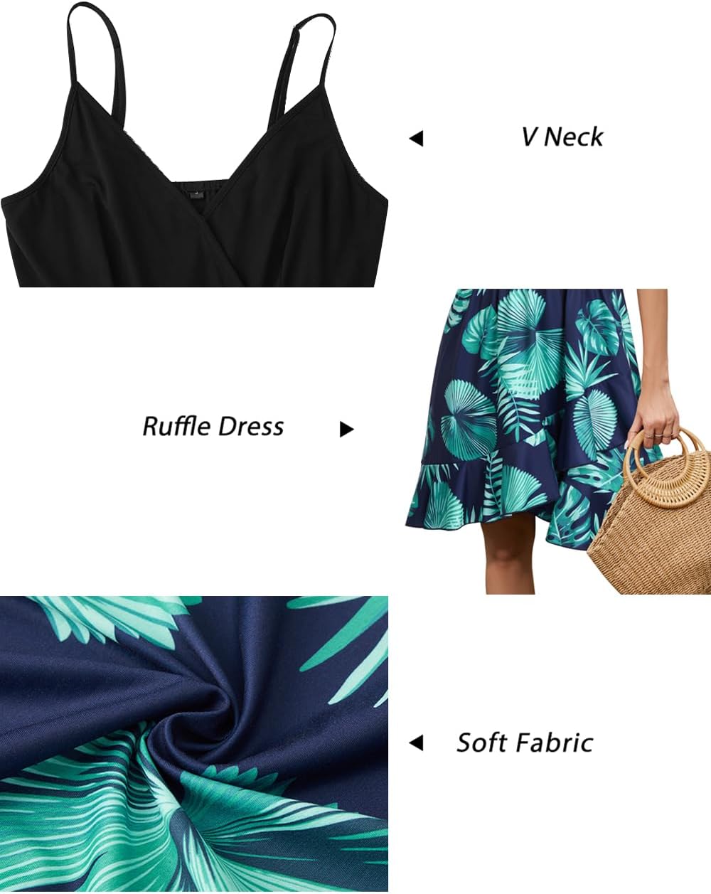 ULTRANICE Womens Summer Dresses Floral V Neck Ruffled Hem Spaghetti Spring Casual Beach Outfits Flowy Wrap Sun Dress