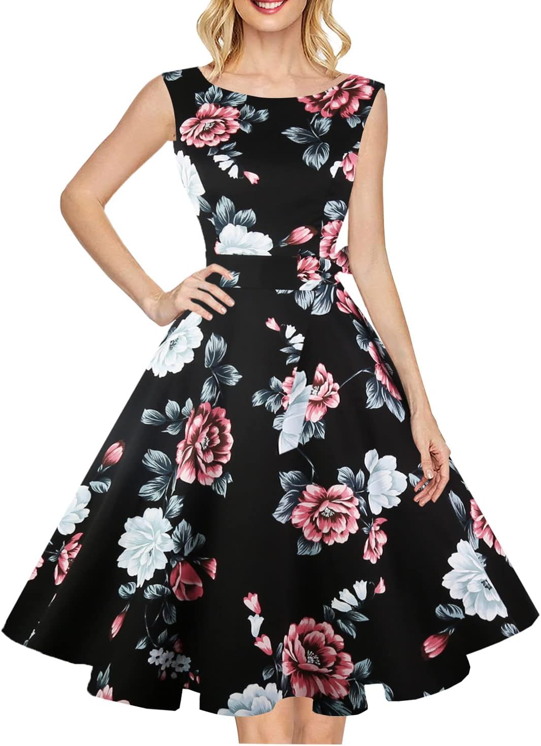 Hanpceirs Women's Boatneck Sleeveless Swing Vintage 1950s Cocktail Dress New