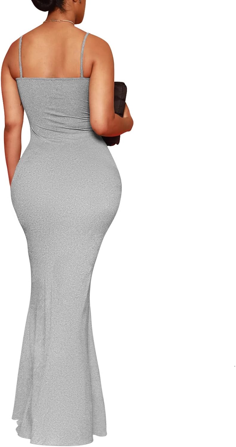 Hafailia Women's Casual Soft Lounge Long Slip Dress Sexy Sleeveless Bodycon Maxi Dresses Evening Formal Cocktail